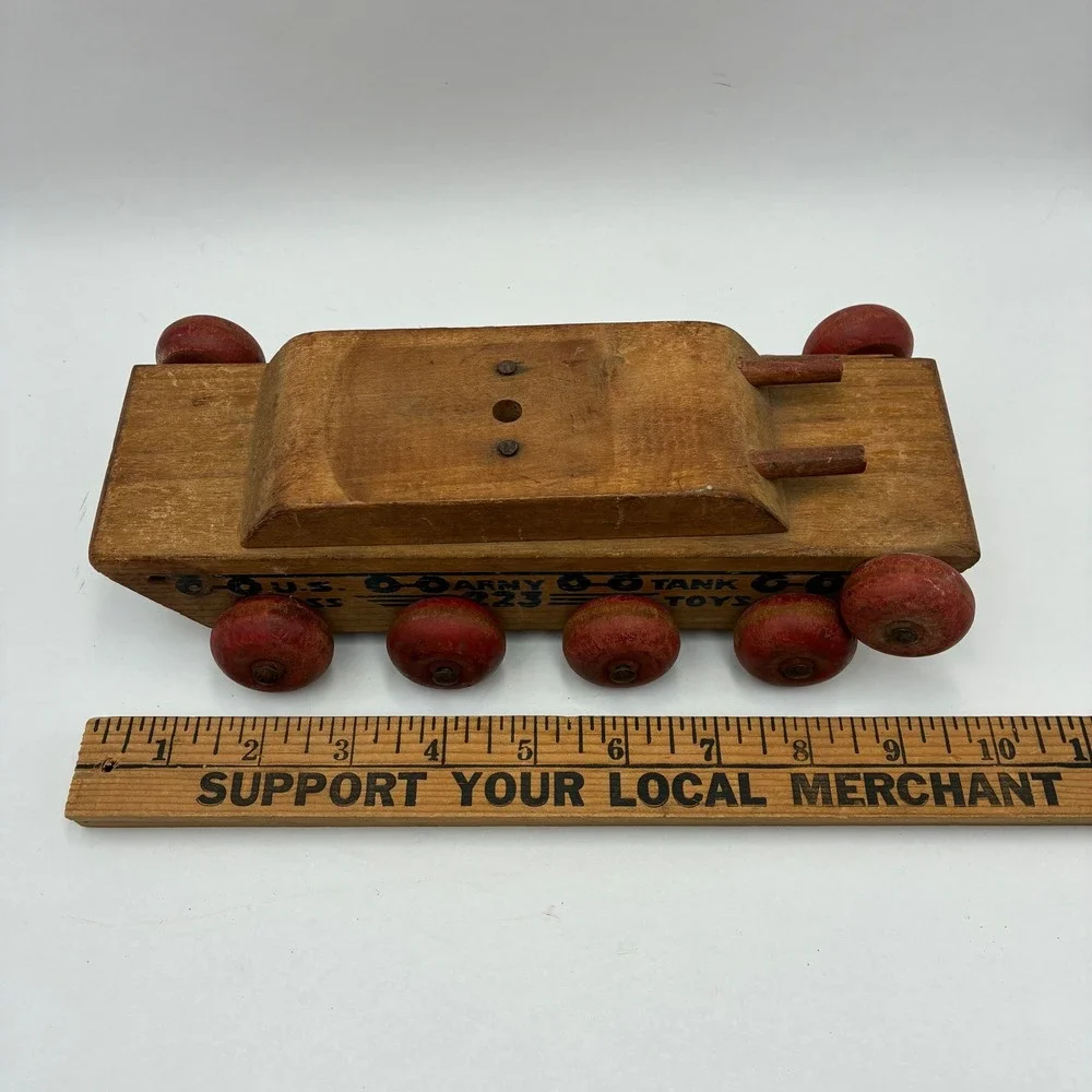 Vintage Wooden US Army Tank Toy 223 Military Folk Art N.D. Cass Company 1940s